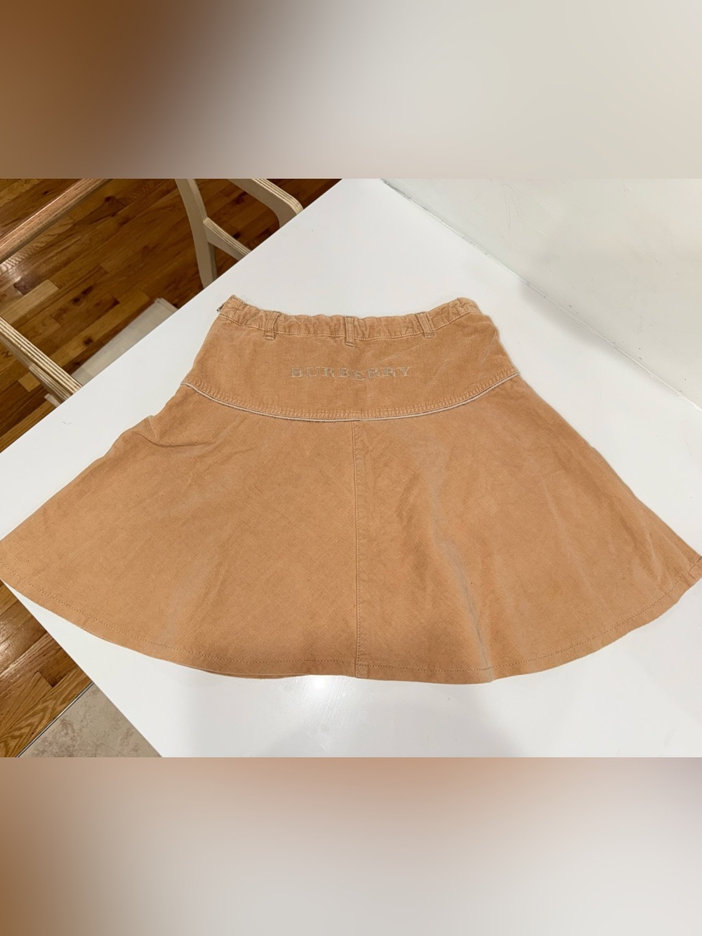 Burberry Peach-Tan Corduroy Skater Skirt with Embroidered Logo